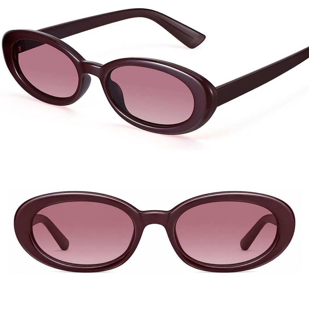 Women's Purple Pink Small Oval Cat Eye Retro 90s Lightweight Fashion Sunglasses